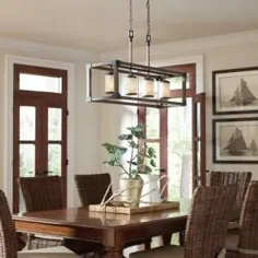 Sea Gull Lighting Dunning 4-Light Weatherhed Gray and Distracted Oak Farmhouse Rectangular Island Loster with Parchment Glass Shades-6613304-846 - انبار خانه