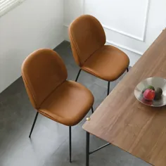 صندلی های ناهار خوری مدرن و روفرشی ست صندلی چرمی PU چرمی 2 ست قهوه ای