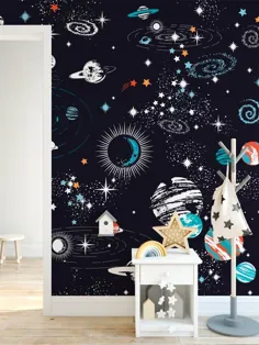 کاغذ دیواری اتاق خواب کودکان و نوجوانان سیاه و سفید کاشی کاغذ دیواری ستاره ای تزئینی پارچه قابل حمل سیاره مهد کودک کاغذ دیواری کاغذ بازی اتاق دیوار