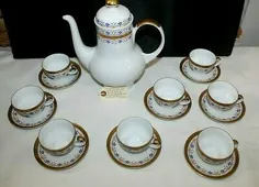 مجموعه چای Kahla الگوی نادر 17 قطعه 8 فنجان 8 بشقاب قوری قوری درب-طلای بنفش