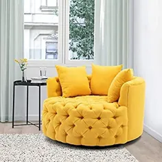 صندلی بشکه ای مدرن Akili Swivel Accent صندلی برای اتاق نشیمن در منزل / صندلی اوقات فراغت مدرن (43.70 اینچ ، بژ)