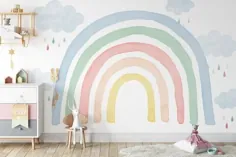 Aquarell Regenbogen Wandbild ، bunte Regenbogen und Regentropfen Wandbild ، تصاویر زمینه Aquarell Regenbogen ، Wand-Dekor ، Kindergarten und Zimmer Dekor