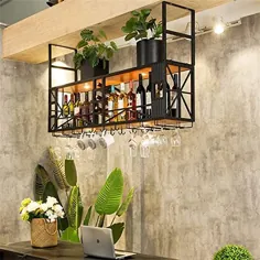 دارنده نوشیدنی ZLJ وارونه نوشیدنی قفسه سبک صنعتی آویز قفسه های شیشه ای نوشیدنی قفسه های فلزی و چوبی قفسه های تزئینی سقف قفسه تزئینی بار رستوران آشپزخانه قفسه