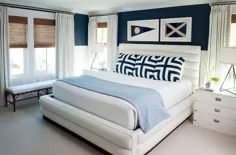 اتاق خواب سفید و سرمه ای با رنگ آمیزی - کلبه - اتاق خواب