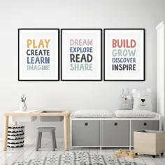 مجموعه ای از 3 قانون Playroom برای چاپ Art Kids Playroom |  اتسی