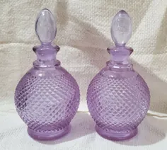 PAIR Neodymium Lavender Purple English Hobnail Glass بطری های عطر |  eBay
