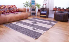 دستباف مشکی و بژ فرش پشمی HANBEL پشمی متوسط ​​|  اتسی