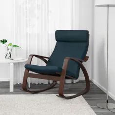 صندلی گهواره ای POÄNG - قهوه ای / آبی تیره هیلارد - IKEA