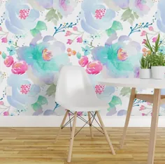 کاغذ دیواری گل آبرنگ Floral Blues B توسط ایندی بلوم |  اتسی