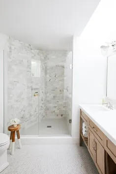 زاویه دار در دوش با کف کاشی پنی سفید - انتقالی - حمام