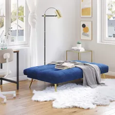 مبل تختخواب شو VASAGLE Futon ، خواب آور قابل تبدیل برای فضای زندگی جمع و جور ، 66.1 x 31.9 x 29.5 اینچ ، آبی