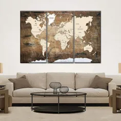 نقشه جهان بر روی چوب باستان چند تابلو بوم نقاشی دیواری