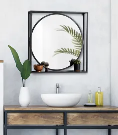آینه فلزی تزئینی مک کالی با قفسه - مشکی / 24x24