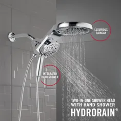 Delta HydroRain Two-in-One 5-Spray 6 in. Double Dual Wall Fixed and Handheld H2Okinetic Head Shower Head in Chrome-58680 - انبار خانه