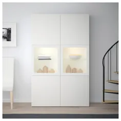 BEST B ترکیبی ذخیره سازی با درب های شیشه ای - سفید ، شیشه شفاف سفید Vassviken - IKEA