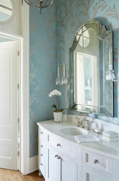 کاغذ دیواری اتاق پودر نقره ای و آبی - انتقالی - حمام