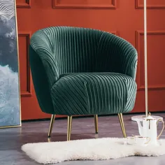 صندلی بازوی روکش دار صندلی مخملی قهوه ای با پایه های فلزی به رنگ طلایی