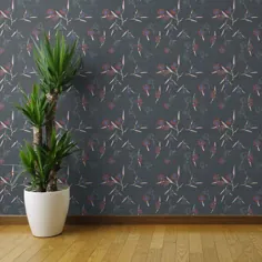 کاغذ دیواری گل - پارچه مصنوعی Faux Linen Dianthus Dark توسط Holli Zollinger - رول کاغذ دیواری خود چسب متحرک چاپی سفارشی توسط Spoonflower