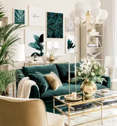 Elegante Bilderwand Botanik پوستر Wohnzimmer grün Goldrahmen