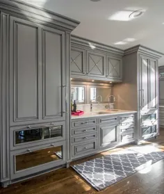 یخچال روکش پنبه ای خاکستری با کشوهای فریزر آینه دار - معاصر - آشپزخانه
