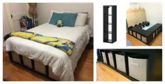 تختخواب پلت فرم DIY ساخته شده از قفسه های ذخیره سازی