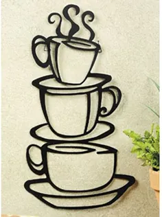 Super Z Outlet فنجان قهوه سیاه سیلوئت دیوار دیواری فلزی برای دکوراسیون منزل ، فروشگاه های جاوا ، رستوران ها ، هدایا