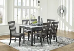 اشلی لوونی خاکستری سفید / زغال تیره 7 عدد.  میز مستطیلی و 6 صندلی کناری UPH