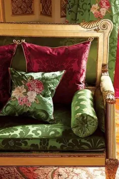 پارچه صنفی طراحان ، تاپ "Royal Collection" ، سرخابی ، پارچه پرده ابریشم گل سبز ، پارچه دکوراسیون منزل