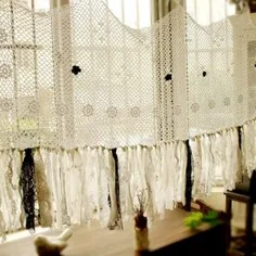60 "Wide Vintage Crochet Window Treating آشپزخانه Valance Boho Rag پرده کرم Shabby شیک حمام