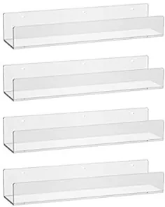 NIUBEE 24 "Premium Acrylic Floating Nursery Kids Shelf Wall Ledge Shelf، Clear Invisible Spack Rack حمام قفسه های ذخیره سازی صفحه نمایش ، 50٪ ضخیم تر با پیچ گوشتی رایگان ، مجموعه 4