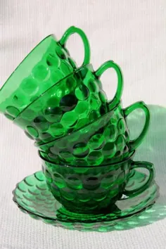 فنجان های طرح حباب شیشه ای سبز Anchor Hocking جنگل ، مجموعه ای از چهار