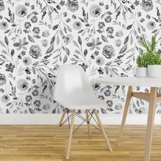 خاکستری کاغذ دیواری گل خانه مزرعه گل Floral C توسط |  اتسی