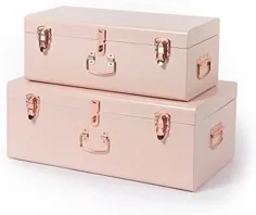 Beautify Footlocker Trunks College Dorm Chests Blush Pink Vintage Style Storage Metal Storage Trunk Set Lockable and تزئینی با دسته های طلای رز برای اتاق خواب ، راهرو ، اتاق نشیمن