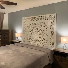 تختخواب کینگ سایز تخته سنگ منبت کاری طرح دیوار مراکشی |  اتسی