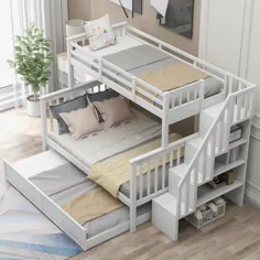 تختخواب سفارشی Alaina Twin بیش از تختخواب سفارشی کامل با چوب جامد و سه قلاده توسط سه پست TM کودک و کودک