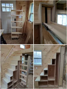 پله های خانه کوچک با قفسه های ذخیره سازی و انبار - TinyHome.io