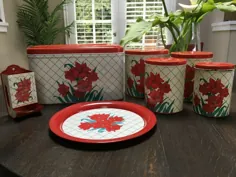 قوطی های آشپزخانه فلزی Gladiolas (4) ، Breadbox ، Match Tin ، Plate |  eBay