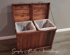 Rustic Wood Laundry Hamper Rustic Trash سطل زباله مزرعه |  اتسی