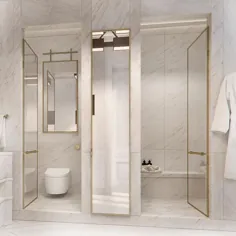 عکس اینستاگرام لورا همت: "اتاق WC و دوش در حمام اصلی پاریس ما با درهای شیشه ای برش خورده از برنج نرم.  ما متوجه شدیم که مردم دور شده اند ... "