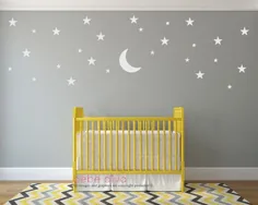 عکسهای گلبرگ Moon Stars Wall Decals Nursery Baby Decal Wall Decal |  اتسی