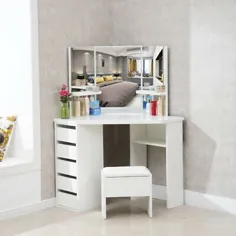 میز اتاق خواب آویز گوشه چوب سفید آویز کشوی اتاق خواب صندلی |  eBay