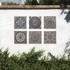 دکور دیوار بیرونی ، مجموعه ای از 4 کاشی مراکشی هر کدام 11.8 ”، ست دکور مراکشی ، دیوار بزرگ ، مجسمه سازی باغ ، دکور دیوار ساحلی ، مات