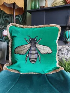 بالش زنبور عسل مخملی سبز زمردی / بالش تزئینی |  اتسی