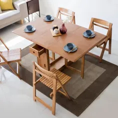 میز ناهار خوری تاشو چوبی جامد چند منظوره با صندلی