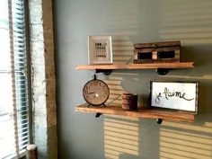 قفسه های شناور لوله های صنعتی - ذخیره سازی چوب جامد برای اتاق نشیمن ، حمام یا آشپزخانه شما
