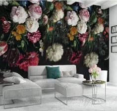 کاغذ دیواری متحرک 3D Vintage Dark Floral دیوار و پوست و چوب |  اتسی