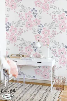 کاغذ دیواری گل مینیمالیستی کاغذ دیواری رسم هندسی |  اتسی