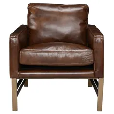 صندلی بازوی آهنی روکش دار چرم قهوه ای مدرن دنی مید قرن