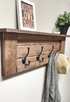 Hölzerne Eingang Mantel Rack mit Haken rustikale Holzregal |  اتسی