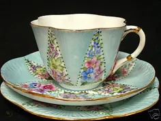 RARE SHELLEY TEA CUP AND SAUCER TRIO HP FLORAL BLUE |  # 77798648